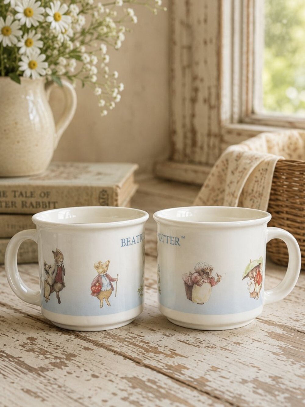 Set of 2 Vintage Beatrix Potter Collectible Storybook Illustrated Mugs